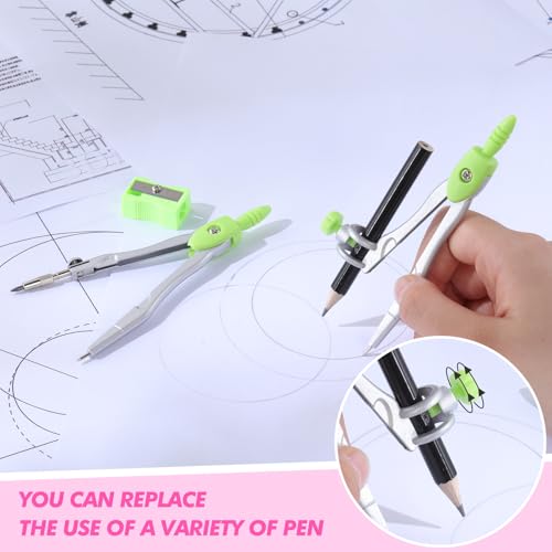 Zonon 10 Pcs Math Geometry Set for Student Compass Protractor, Green - color: Green