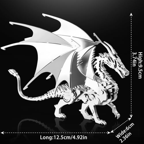 FILASLFT 3D Metal Puzzles for Adults,Mechanical Model Fire Breathing Dragon - color: A2-fire Breathing Dragon-silvery