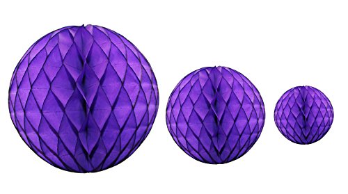 Purple Honeycomb Balls, Set of 3 (12 inch, 8 inch, 5 inch) - color: Purple