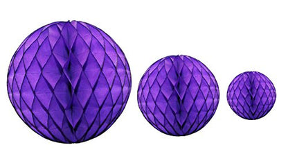 Purple Honeycomb Balls, Set of 3 (12 inch, 8 inch, 5 inch) - color: Purple