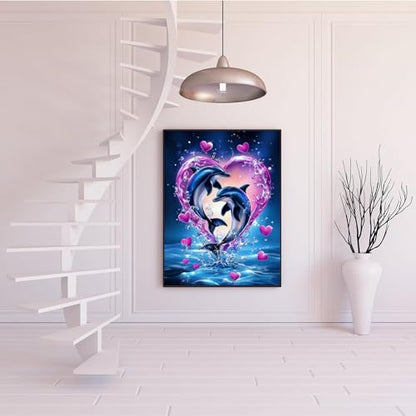 5D Diamond Art Kits for Adults, Dolphins in Love Diamond Painting Kit - color: HS018-1