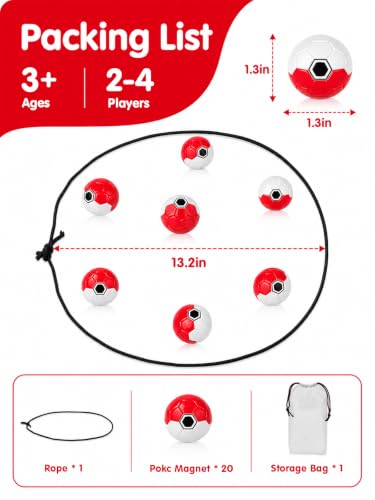 Red-White Soccer Magnetic Game – 20 Stones & Rope - color: Red White Balls