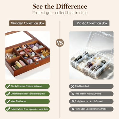Adjustable Rock Collection Box, Wood Crystal Display Case for Gemstone - color: Brown