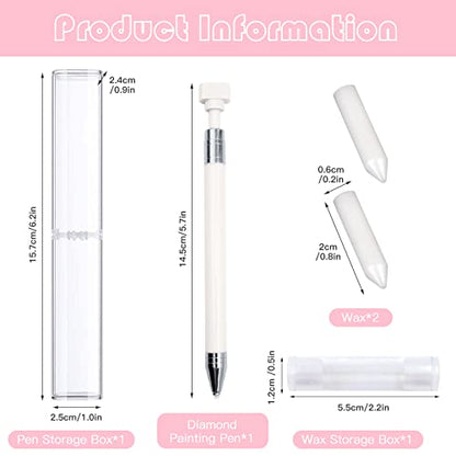 ZYNERY Diamond Painting Pen with Wax, Refillable Wax Pen, Rotating Glue Point Drill Pen for Nail Art Rhinestones, Diamond Art Accessories and Tools, Quickly Pick Up Beads Gems (White) - color: white (2 wax)