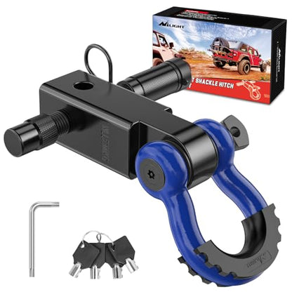 Nilight 3/4" Anti-Theft D Ring Shackle Hitch Receiver 2" Solid Towing Kit | 45000 LBs Breaking Strength 5/8" Trailer Hitch Lock Pin Heavy Duty Solid Towing Kit for Trucks Off Road Blue&Black - color: Hitch w/ Lock Pin Black Blue