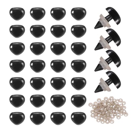 MECCANIXITY 50set 10mm Large Plastic Triangle Safety Noses Black with Washer for Crochet Stuffed Animal Doll Craft Puppet Plush Toy Bear - color: Black, size: 10mm