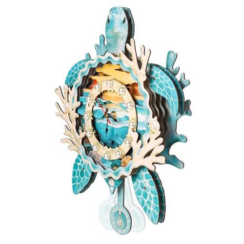 3D Puzzles for Adults Seaturtle Clock Craft for Adults Wooden Puzzle - color: Sea Turtle Clock
