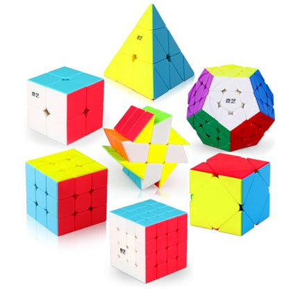 Roxenda Speed Cube Set, Speed Cube Bundle of 2x2 3x3 4x4 Megaminx Windmill Skew Cube and Pyramid Cube Smoothly Stickerless Magic Cubes Collection for Kids & Adults [7 Pack] - color: 7 Pack Stickerless