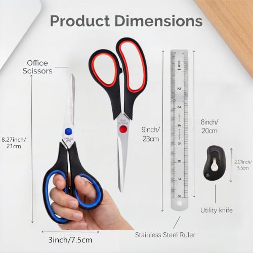 Office Scissors Set 4 Pack All Purpose Heavy Duty, Sharp Stainless Steel