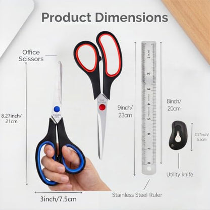 Office Scissors Set 4 Pack All Purpose Heavy Duty, Sharp Stainless Steel