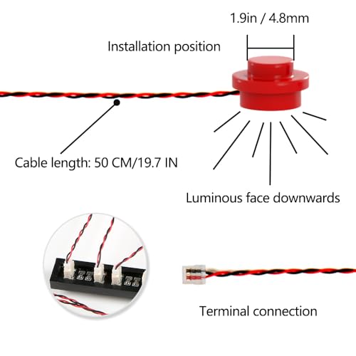 14PCS Building LED Lights 1X1 Circular Dot Compatible with LEGO(Red) - color: Red