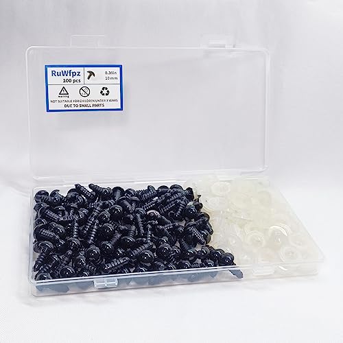 RuWfpz Safety Eyes for Amigurumi Crocheting Animals 10mm Bulk 100Pcs Black - size: 10mm