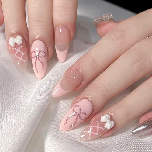 6 Packs (144 Pcs) | Reusable Press on Nails | Stick on Nails 12 Sizes-6 Styles | Cute Bow Nails - color: Cute Bow Nails