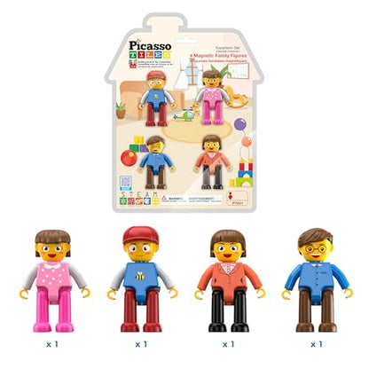 PicassoTiles 4pcs Magnetic Family Action Figures Toddler Magnet Toy Expansion Pack Educational Add-on STEM Learning Kit Toys Pretend Playset for Construction Building Block Tile for Kids Age 3+ PTA01 - color: Red