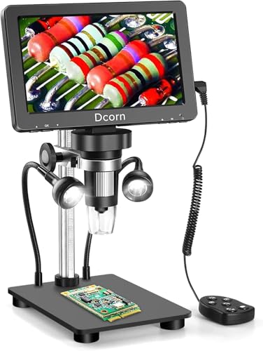 7'' Digital Microscope 1200X, 12MP 1080P Photo/Video Microscope for Adults Soldering Coins,Metal Stand,Wired Remote,10 LED Fill Lights,PC View,Windows/Mac - Black - color: Black