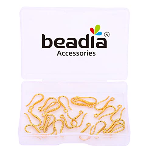 BEADIA 18K Gold Plated Earring Hooks 7x16mm 20pcs for Jewelry Making Findings - size: Hooks 7x16mm