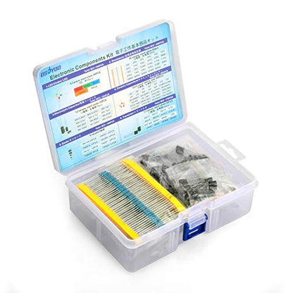 OSOYOO Electronic Component Assortment Kit(Total 1390 PCS) - Resistors, Electrolytic Capacitors, LEDs, Ceramic Capacitors, Diodes, Transistor for Arduino Raspberry Pi Mega2560