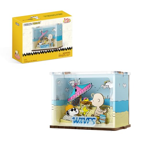 puremind Snoopy Beach Miniature Wooden Puzzle Kit, Peanuts 3D Display Model - style: Beach Miniature