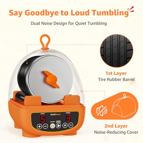 C5 Starter Rock Tumbler Kit for Kids & Beginners, Quieter Rock Polisher with Upgraded Noise-Reducing Cover, 3 Speeds, 9-Day Timer & Memory, Rocks, Grit & STEM Guide
