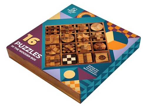 BSIRI 16 in 1 Wooden Brain Teaser Puzzles for Adults and Seniors Interlocking 3D Mini Wood Mind Games Hand Puzzle Teasers Set Toys Coffee Table Games Gift - style: 16 Puzzle Set