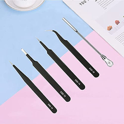 11 Pcs Resin Mold Tools Set Stirring Needle Spoon Tool Tweezers Precision Kit,Anti-Static Electronics Tweezers Set for Resin Art Crafts,Jewelry Making,DIY Silicone Epoxy Casting Resin Molds(White) - color: White & Black