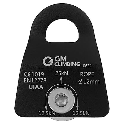 GM CLIMBING Micro Prusik Minding Pulley 25kN CE UIAA Certified 12mm Single Pulley Mobile Side Plates for Arborist Rigging Climbing Rescue - color: One Unit | Black