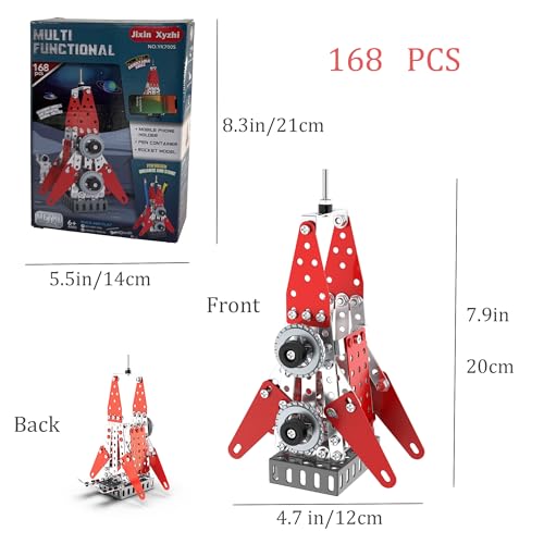 3D Metal Puzzle Rocket Building Kit 2-in-1 Pen Holder & Phone Stand for Desk - DIY Assembly Model, Fun STEM Project, Unique Office and Home Decor for Adults & Teens