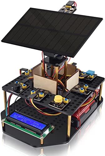 KEYESTUDIO DIY Solar Tracking Electronic Kit for Arduino, Smart Phone Charging, Temperature & Humidity Sensor, BH1750 Light Sensor, Educational Programming Kit for Teens & Adults 15+