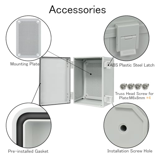 Junction Box IP65 Waterproof Electrical Box Outdoor ABS Plastic Project Box Hinged Shell Universal Enclosure Box with Mounting Plate, Wall Brackets, Cable Glands 11.8"x 7.9" x 7.1" - color: Grey, size: 11.8"x 7.9" x 7.1"