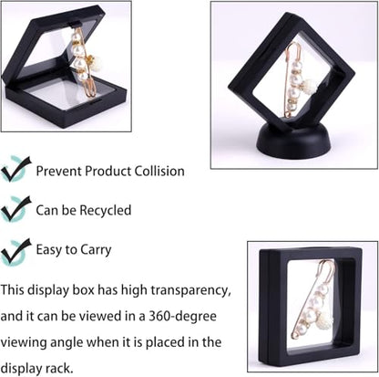 3D Floating Display Case, Transparent Film Jewely Storage Box, Black Challenge Coin Display Holder Stand for Antique Challenge Coins Medals Jewelry Shells Gems Minerals Rocks Specimen Pins (18Pcs) - color: 18pcs