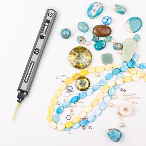AM ARROWMAX Mini Drill Pen, 5-Speed, LED Lights, OLED Display, Aluminium Box, Resin Drill Set With 10 Small Bits, 3/32-Inch Shank, For Jewelry Making, Wood, Plastic,(SDS) - size: SDS