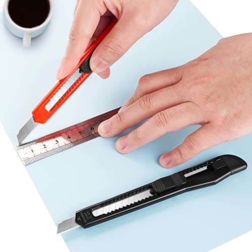 24 Pack Box Cutters, 9mm Razor Knife, Push-Sliding Button, Box Cutter Retractable, Break-off Utility Knife, Box Opener Tool for Office, Home, School, Art DIY - color: Red-black
