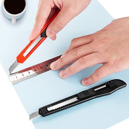 24 Pack Box Cutters, 9mm Razor Knife, Push-Sliding Button, Box Cutter Retractable, Break-off Utility Knife, Box Opener Tool for Office, Home, School, Art DIY - color: Red-black