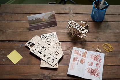 UGEARS Mini-Biplane, 3D Puzzle, 3.15-inch Height, Wooden Model Kits for Adults, DIY Craft Kit, Mechanical 3D Puzzle, for Aviation Enthusiasts and Puzzle Lovers