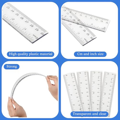 EBOOT 2 Pieces Plastic Ruler Straight Ruler Plastic Measuring Tool 12 Inches and 6 Inches (Clear) - color: Clear