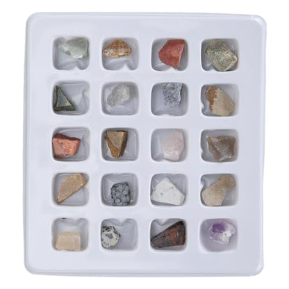 Rock Collection Kit, 20pcs Gems and Crystal Mineral Science Educational Kit with Identification Chart, Geology Learning Tool for Kids Adults Classroom Home Study (Original Rock Set 2)