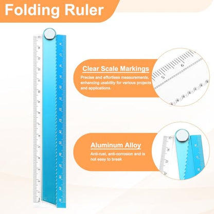 HARFINGTON Folding and Straight Ruler Kit 30/15cm Metric Aluminum Alloy Plastic Protractor Foldable Angle Ruler for Home Classroom Office, Dark Blue - color: Clear-Dark Blue