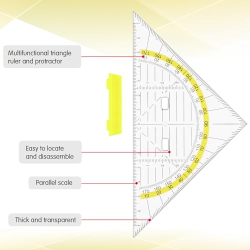 4 Pcs Multifunctional Triangle Ruler with Handle, Plastic Triangle Ruler Protractor Geometry Set Transparent Set Square Drafting Ruler for Architectors Designers Engineers Drawing Tools