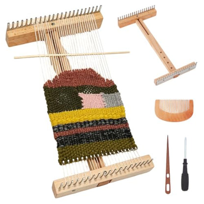 WEBEEDY 3 Styles Adjustable Tapestry Weaving Loom with Expandable 1.4cm/3.5in to 4.6cm/11.8in Wooden Frame, Weaving Comb and Needle for Tapestry Art Yarn Weaving Projects Home Decoration