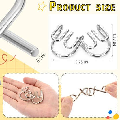 8 Pack Brain Teaser Puzzles Metal Wire Ring with Pouch, E Style - style: E Style
