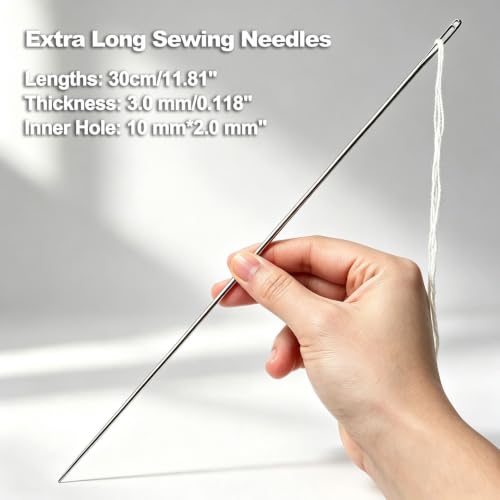 12inch/3Pcs Large Sewing Needle Upholstery Needles for Hand Embroidery Tapestry with Storage Tube Stitching and Crafting - color: 12inch-3Pcs