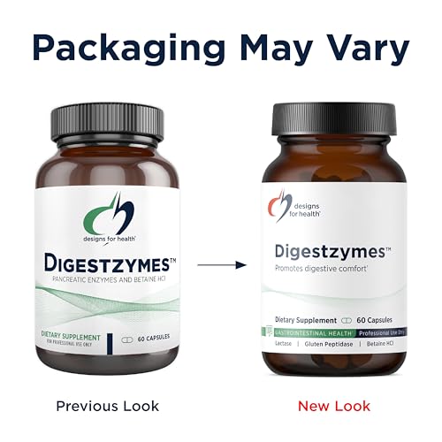 Designs for Health Digestzymes - Digestive Enzymes + Betaine Hydrochloride for Gas & Bloating Relief - Pepsin, Ox Bile, Lactase Enzyme & Lipase Enzymes for Digestion (60 Capsules) (Pack of 2) - size: 60 Count (Pack of 2)