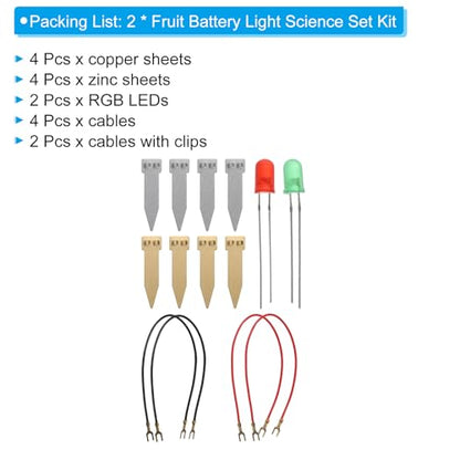 PATIKIL Fruit Battery Science Kit, 2 Set Fruit Battery Light Science Kit DIY Experiment Orange Potato Lemon Physics Teaching with RGB LED for Educational Lab