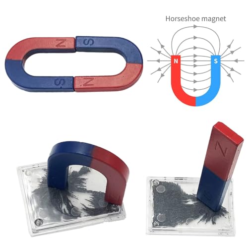 Kids Magnet Physics Science Kit, STEM Educational Learning Set Includes Bar & Horseshoe Magnets, Magnetic Powder for School Teachers & Homeschool Students