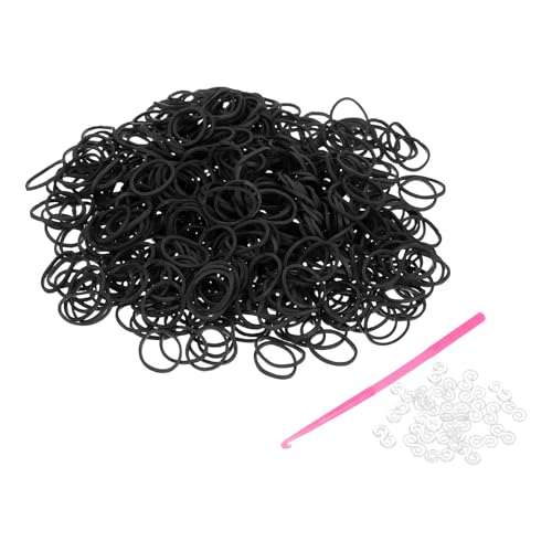 uxcell 600Pcs Loom Rubber Band Kit with 25Pcs S-Clips and 1Pcs Hook, Black - color: Black