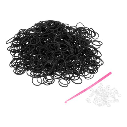 uxcell 600Pcs Loom Rubber Band Kit with 25Pcs S-Clips and 1Pcs Hook, Black - color: Black