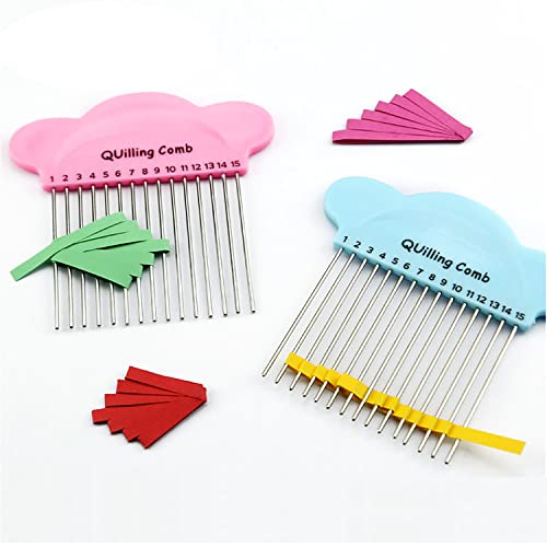 ZZLZX 2PCS Paper Quilling Comb Tool DIY Paper Craft Tool Paper Comb Weaver Origami Carding Art Tools Creat Loops Accessory Supply Origami Carding Art Craft Tool (Blue and Pink)