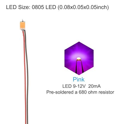 PATIKIL 0805 Pre-Wired Micro LED, 12 Pcs 9-12V Pre-soldered Mini Light Emitting Diodes Surface Mount Device for Model, DIY, 9.8" Length, Pink - color: Pink, size: 0805