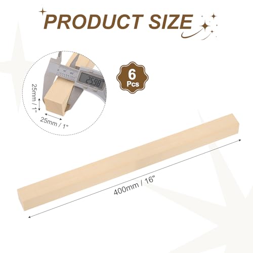 MECCANIXITY 6Pcs Basswood Sticks 1"x1"x16" Square Wooden Dowel Rods - size: 1" x 1" x 16"