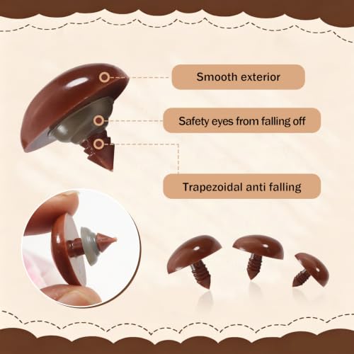 TOAOB 114pcs Brown Safety Noses for Amigurumis Plastic Animals Safety Noses - color: Brown